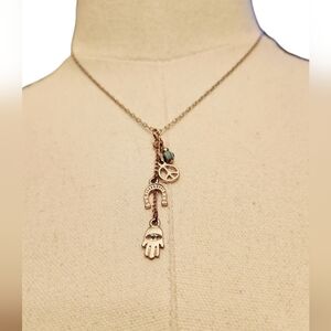 Hamsa Hand Evil Eye Horseshoe Peace Sign Necklace
